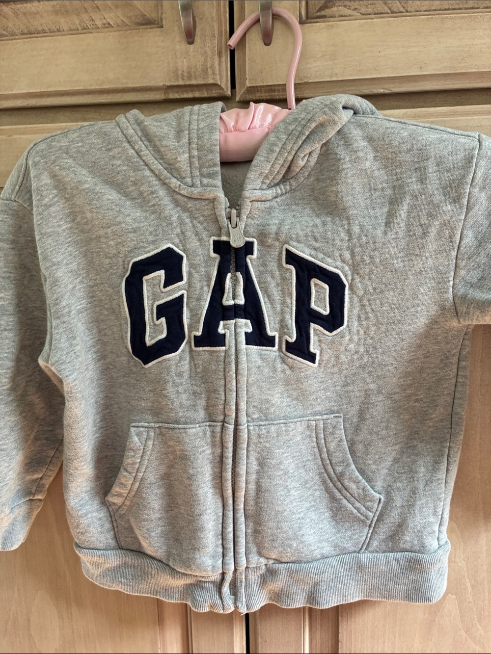 Baby GAP Gray Hooded Zip Sweatshirt with Navy Logo Sz 4